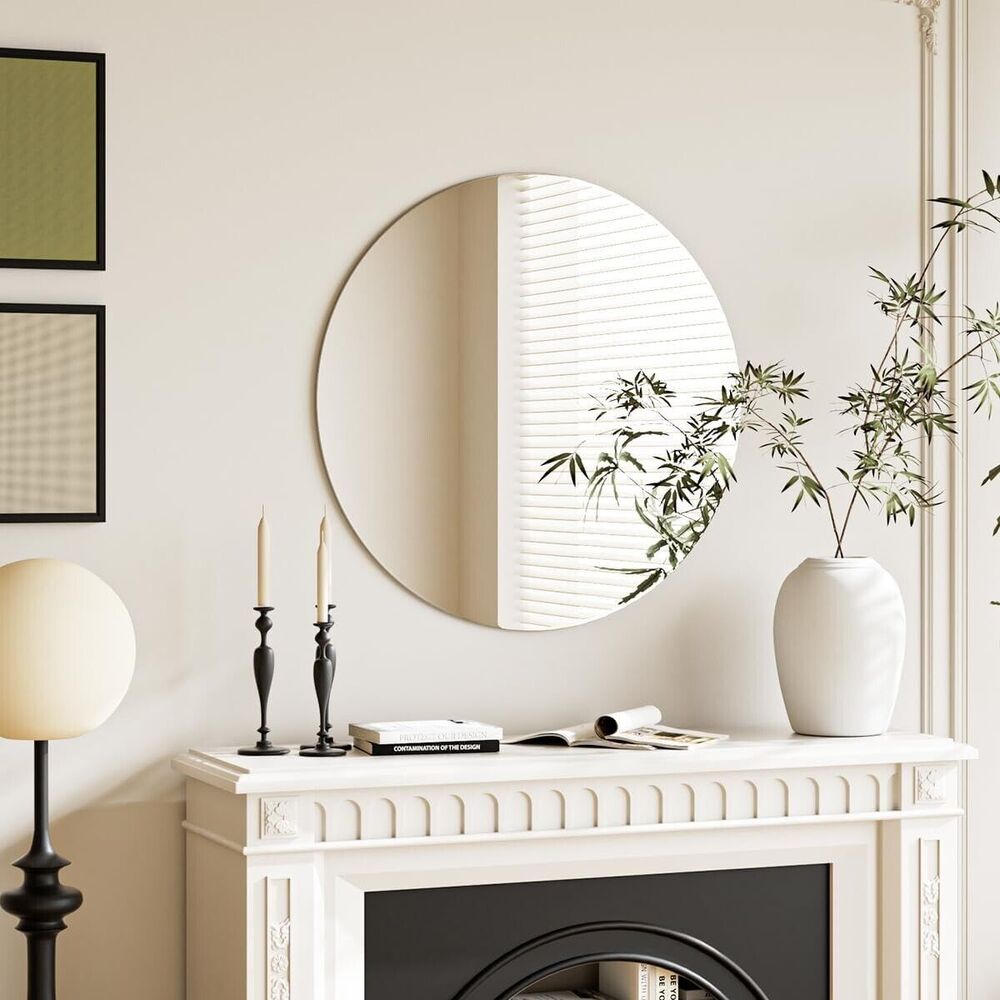 Frameless Round Bathroom Wall Mirror 20 Inch Circle Vanity Entryway Living Room